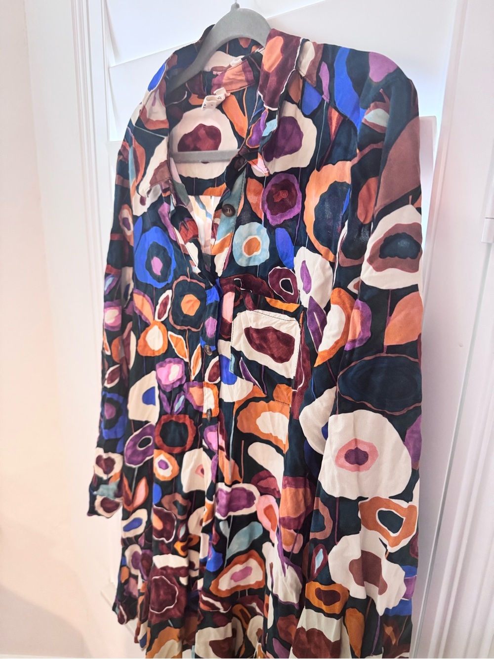 Abstract Multicolor Printed Tunic Top - Relaxed Button Front - Picture 4 of 4